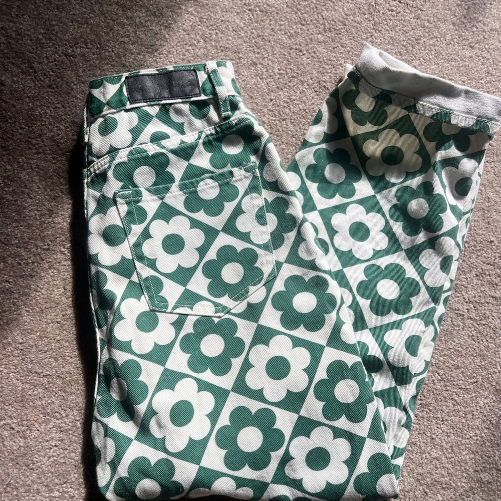 PacSun Green and White Floral Women Jeans